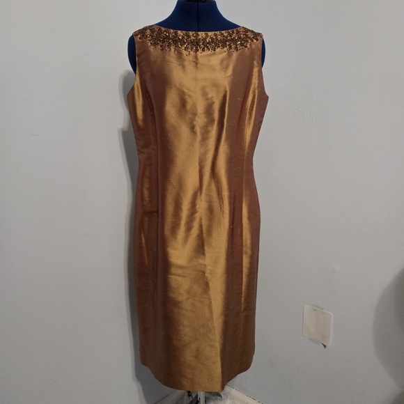 Gold Silk Taffeta Dress and Jacket Set Size 10 - Picture 3 of 8